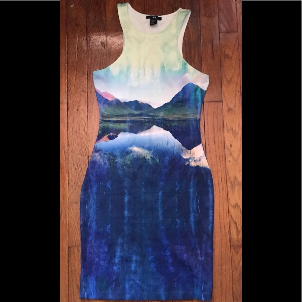 H&M X Beyoncé 2012 collection Printed Racerback Cutout Bodycon Dress sz XS
